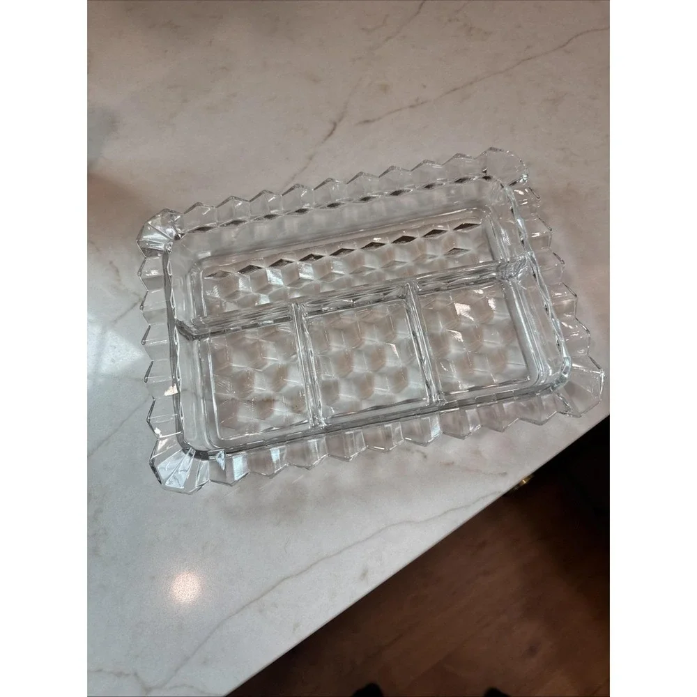 Fostoria Relish Tray Dish 4 Part Divided Plate Catch all Clear Rectangle Vintage